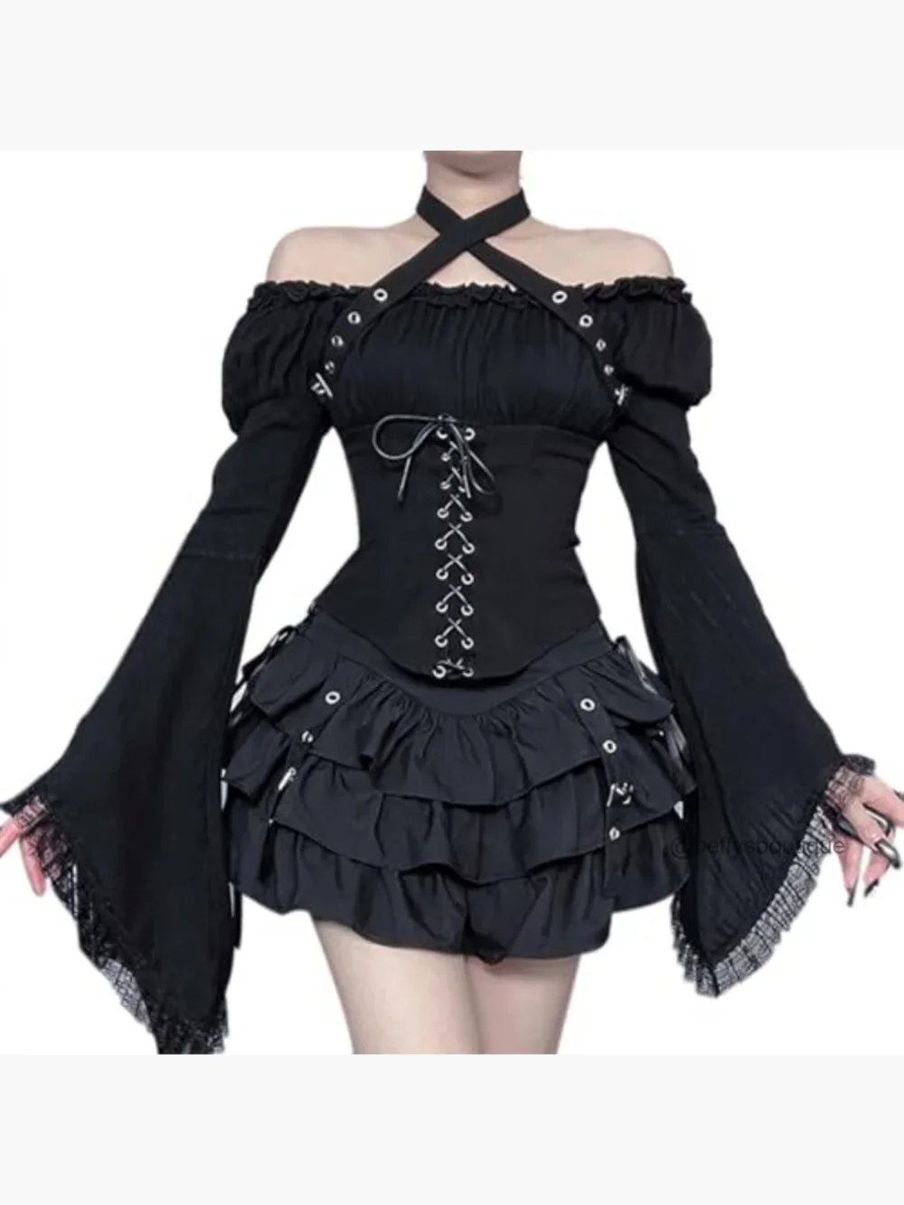 Gothic Ruffle Mini Skirt, Layered Punk Style, Premium Fabric, Versatile Wear - Picture 2 of 6